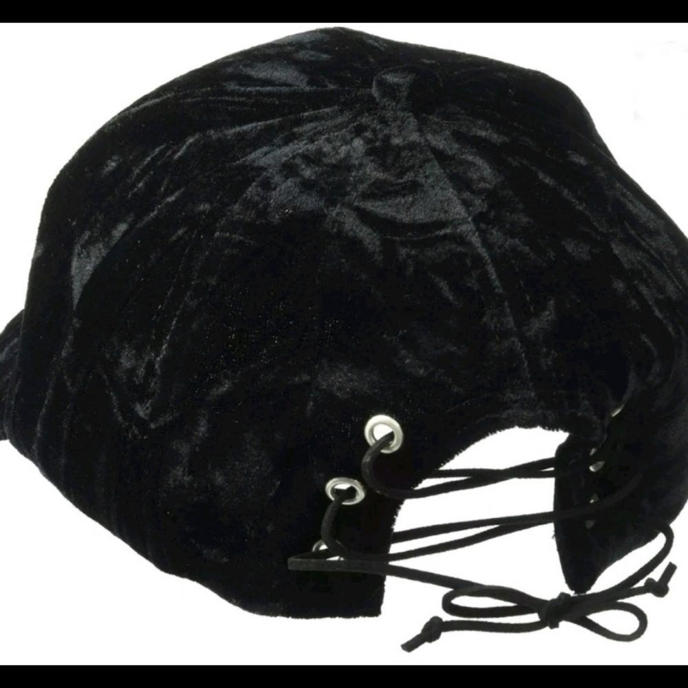 BCBG Black Crushed Velvet Adjustable Baseball Cap - Picture 3 of 5